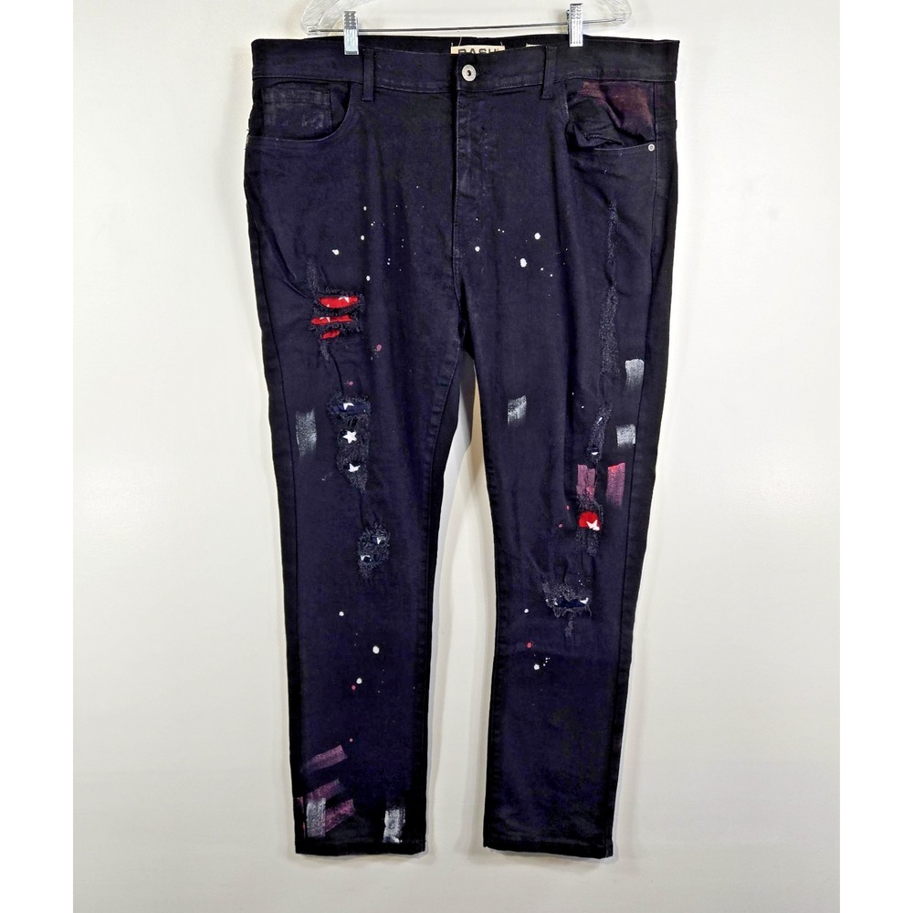 Dash Denim Mens 44/32 Black Paint Distressed Jeans